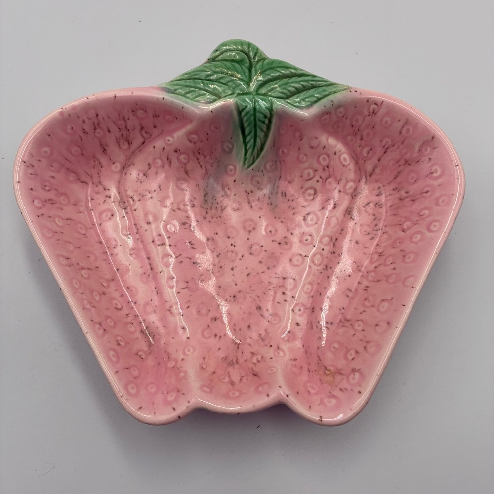 Vintage Pink Speckled Ceramic Strawberry Trinket Dish USA 310 Mid Century Modern